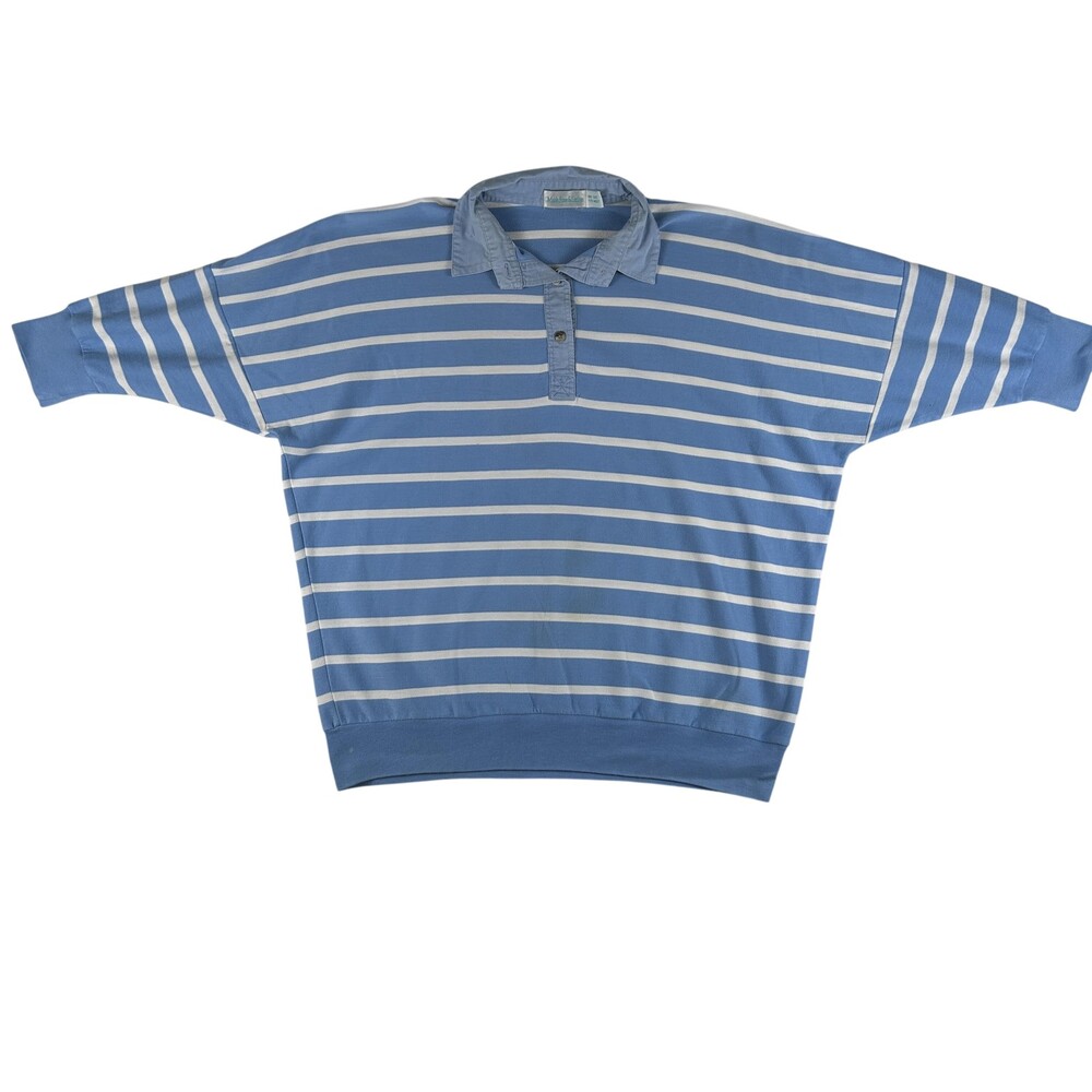 Vintage Mark Fore & Strike Polo Shirt Mens L/XL Striped Knit 3/4 Sleeve Banded